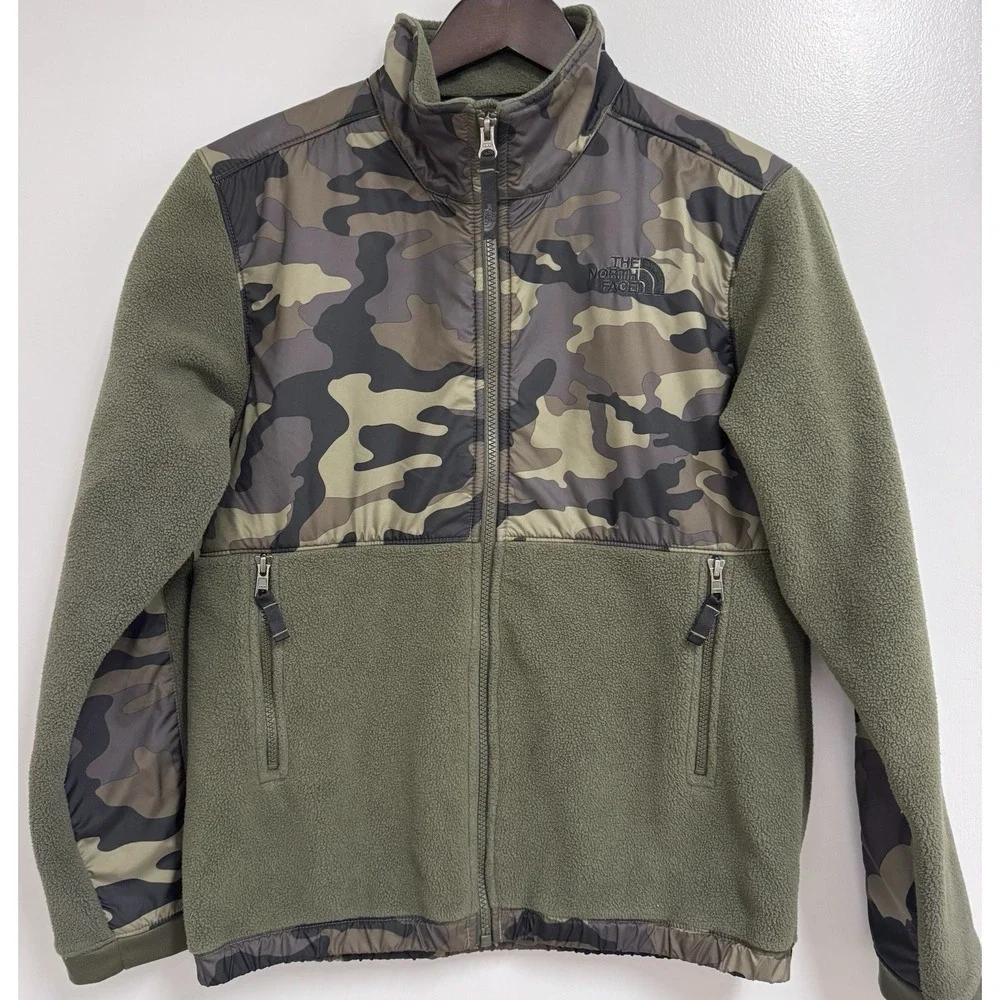 The North Face Boys Denali Fleece Jacket - Green Camo / Olive - Size Large 14/16